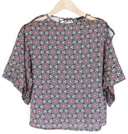 FRANKIE MORELLO Women's Top XS Black Cold Shoulder Relaxed Fit Geometric Print