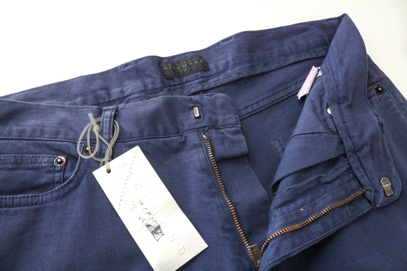 RICHMOND Men's Trousers IT48 Blue Slim Stretch Designer Classic Zip Closure