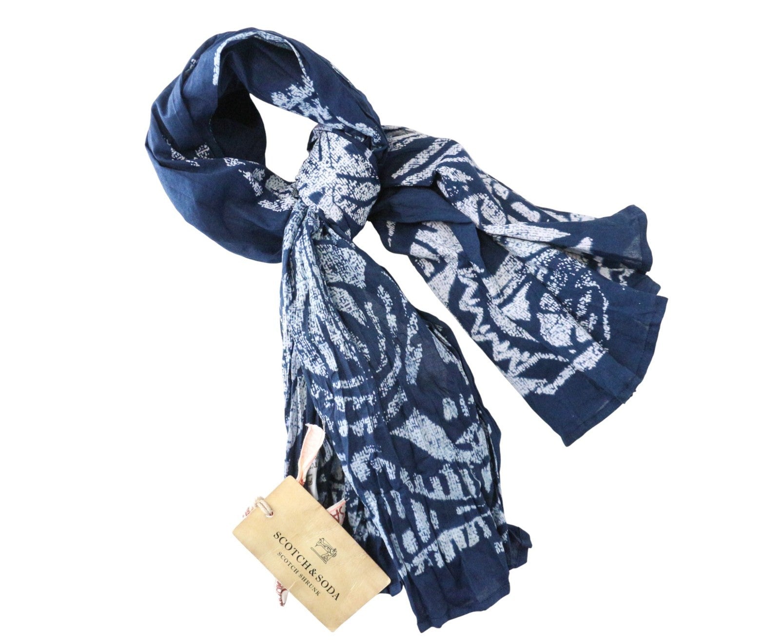 SCOTCH SHRUNK Men's Scarf OS Blue Patterned Lightweight Unisex Accessory
