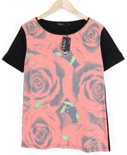VKING Men's T-Shirt S Red Cotton Blend Roses Print Short Sleeve Casual Tee