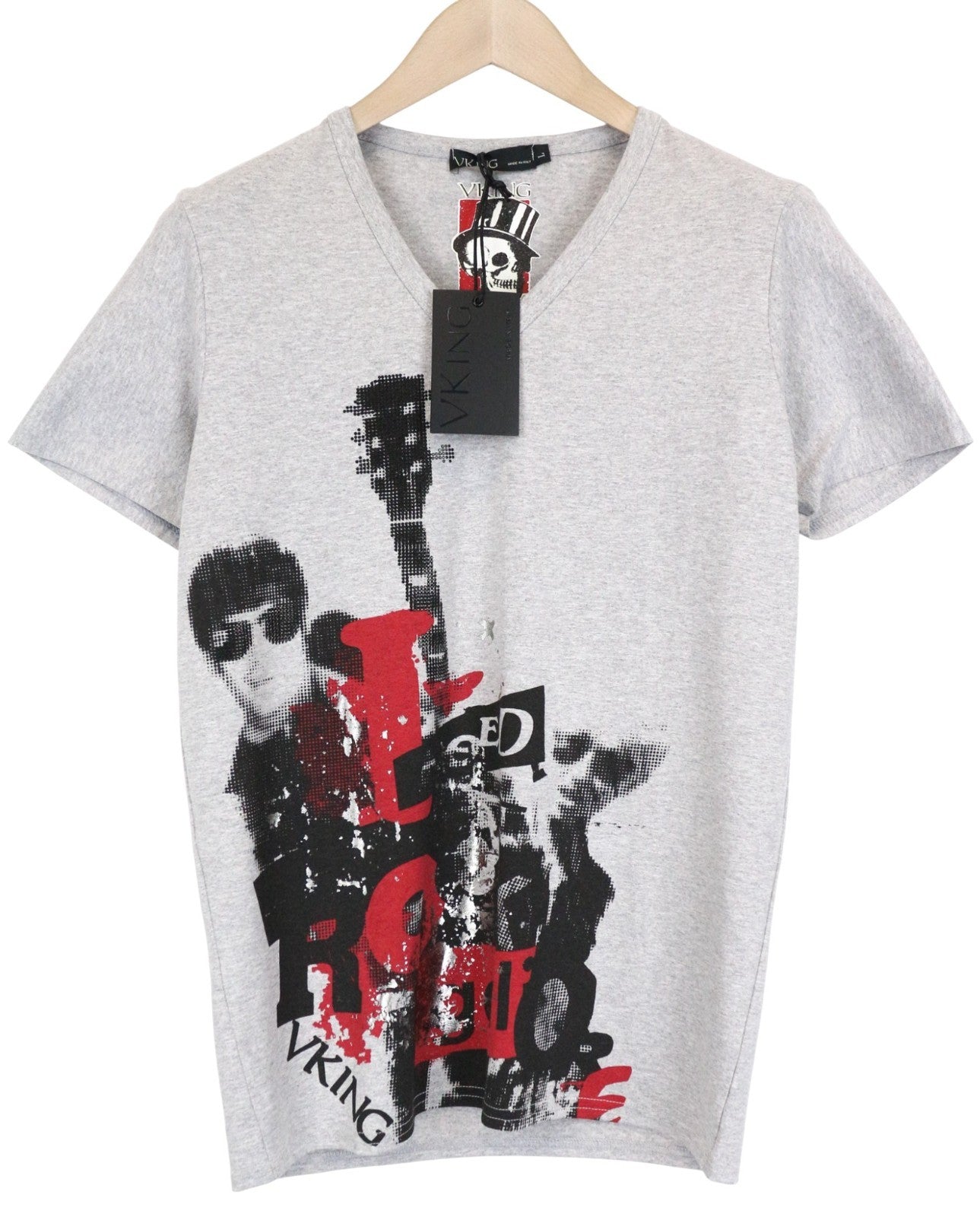 VKING Men's T-Shirt L Grey Cotton Stretch Short Sleeve V-Neck Pullover