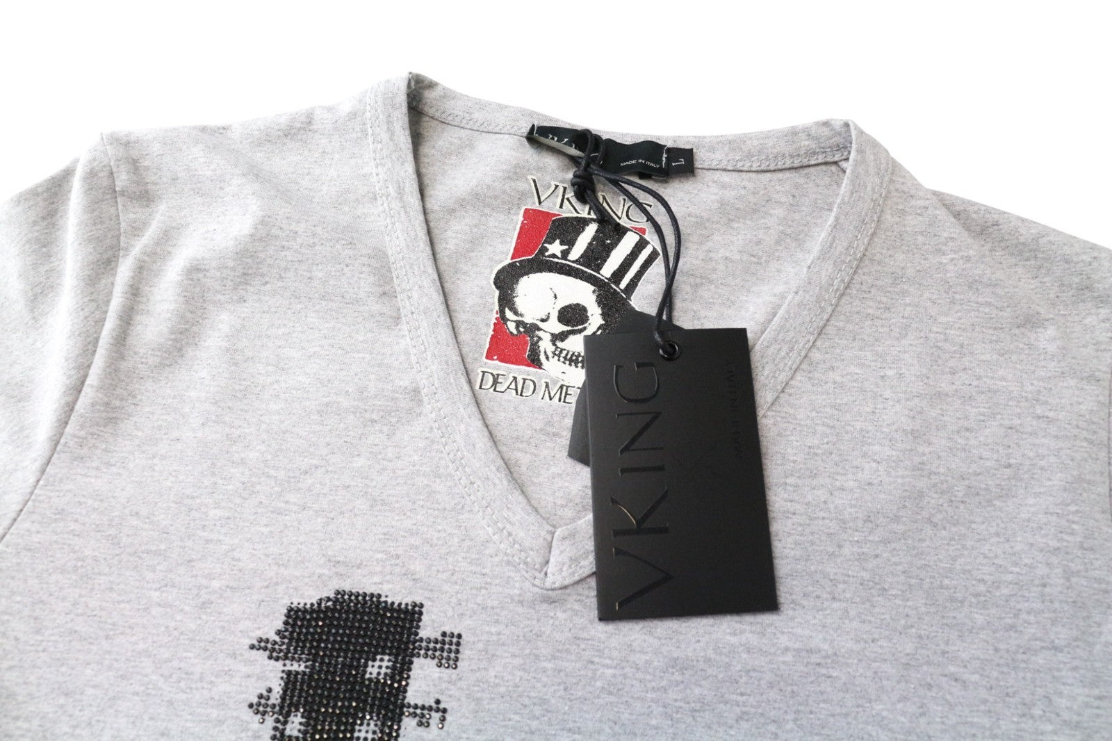 VKING Men's T-Shirt L Grey Cotton Stretch Short Sleeve V-Neck Pullover