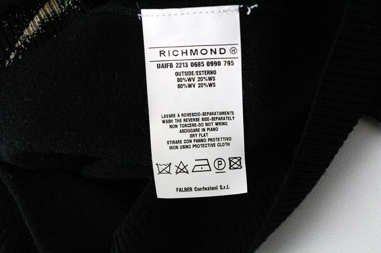 RICHMOND Men's Pullover 50 Black Wool Cashmere Blend Long Sleeve Casual Top