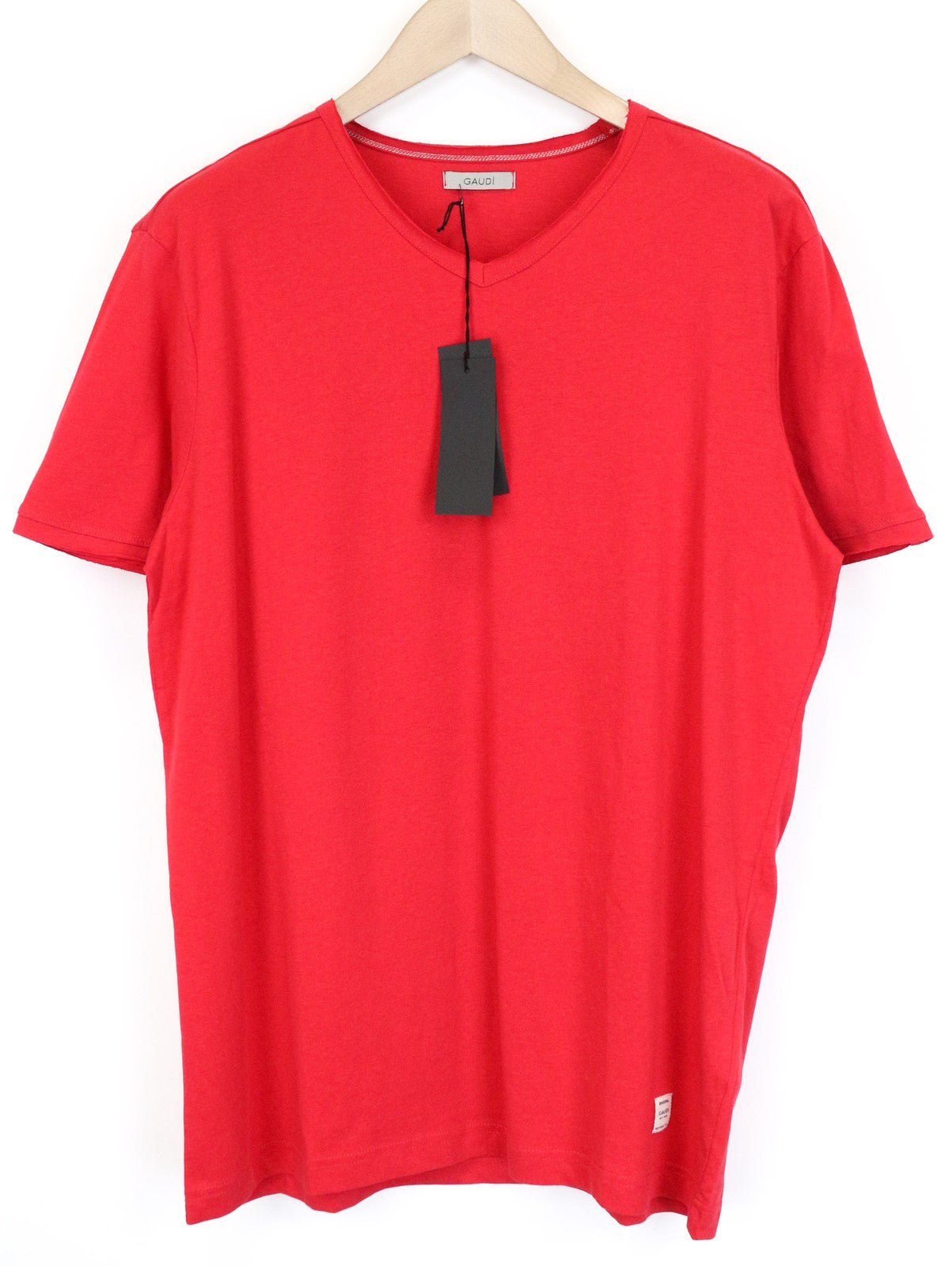 GAUDI Men's T-Shirt 2XL Red Pure Cotton Casual Short Sleeve V-Neck Top