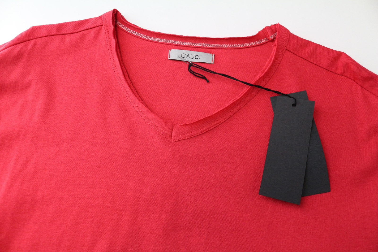 GAUDI Men's T-Shirt 2XL Red Pure Cotton Casual Short Sleeve V-Neck Top