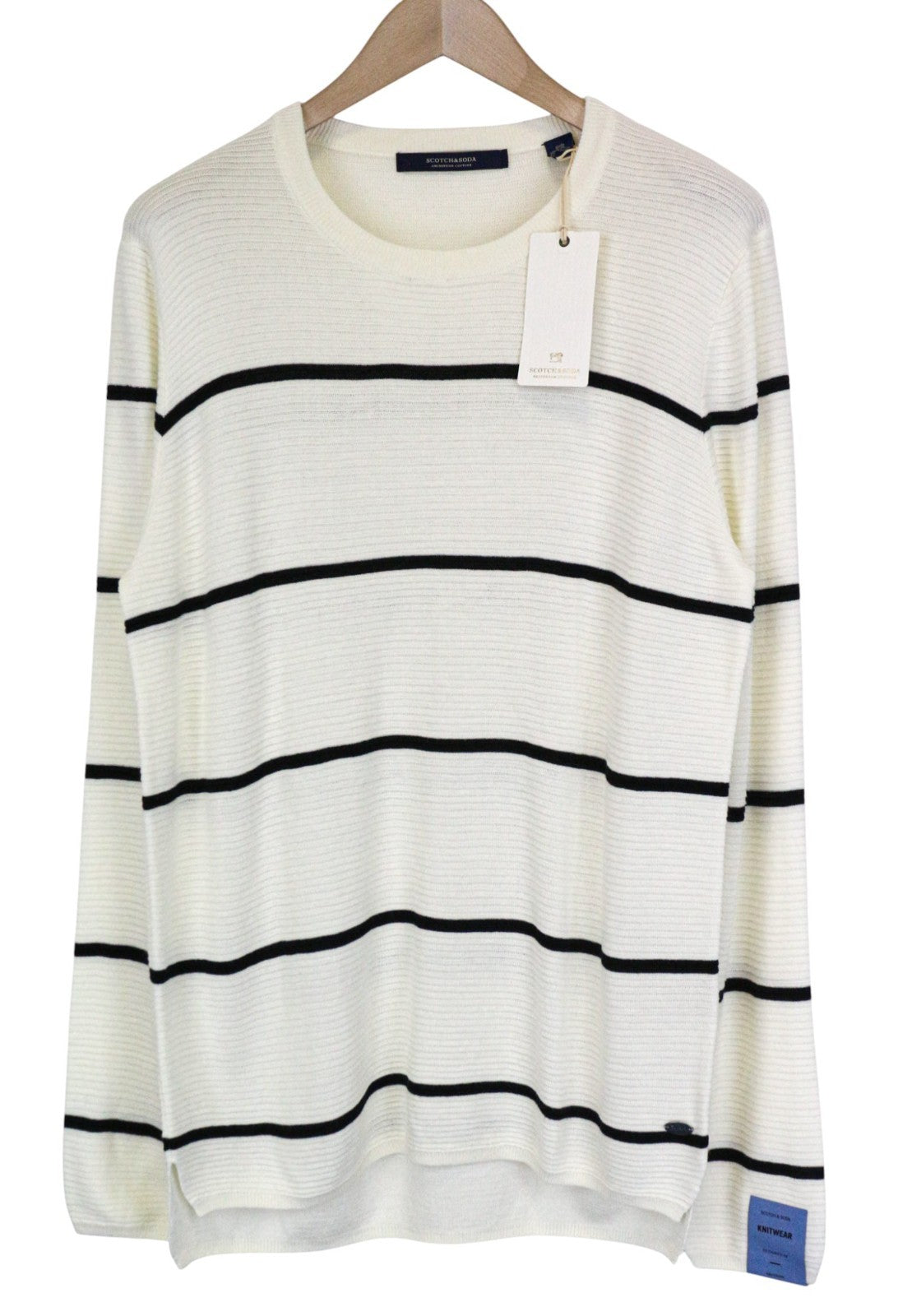 SCOTCH & SODA Ams Couture Men's Sweatshirt L Off-White Striped Pullover Knit