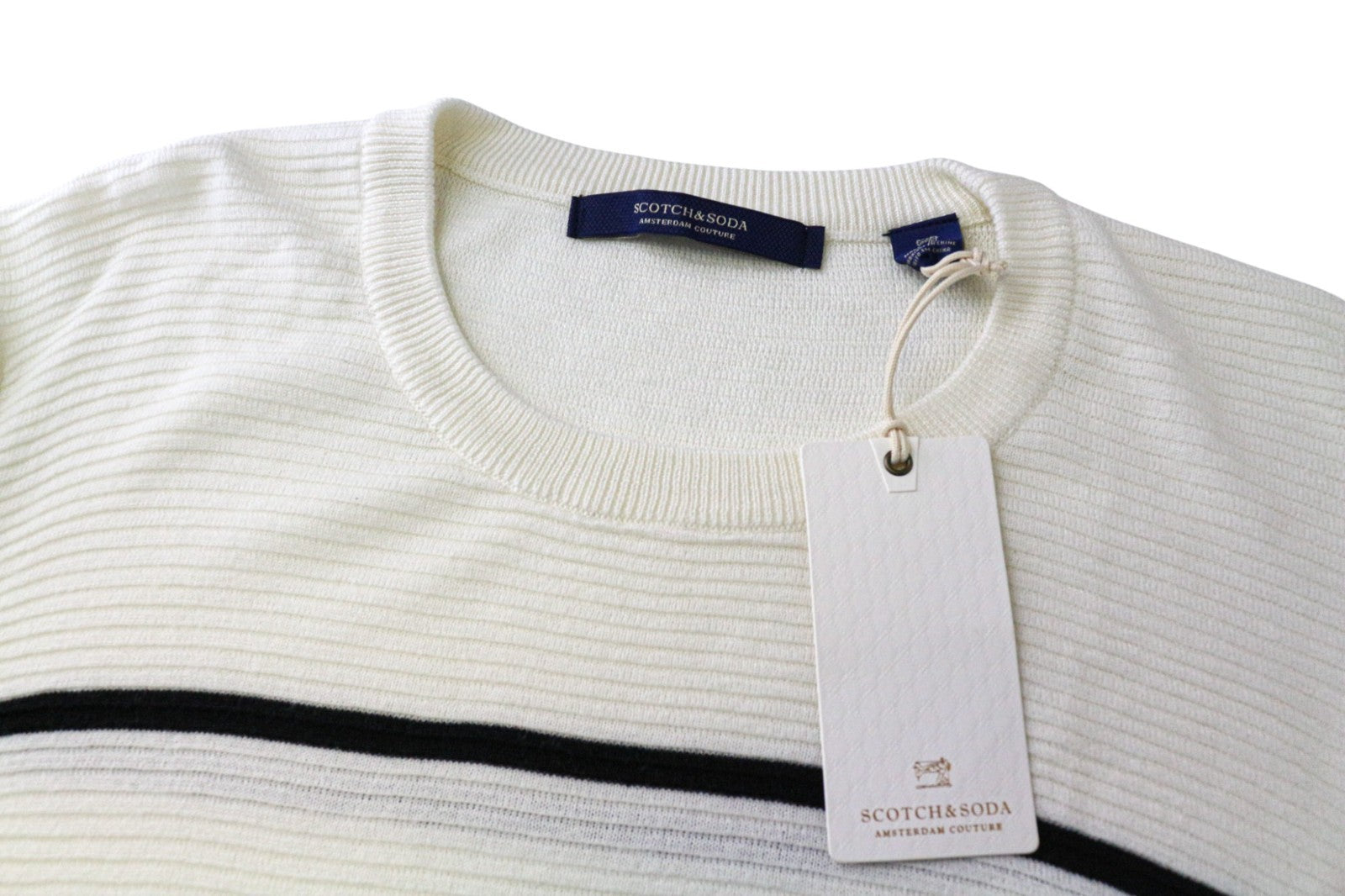 SCOTCH & SODA Ams Couture Men's Sweatshirt L Off-White Striped Pullover Knit