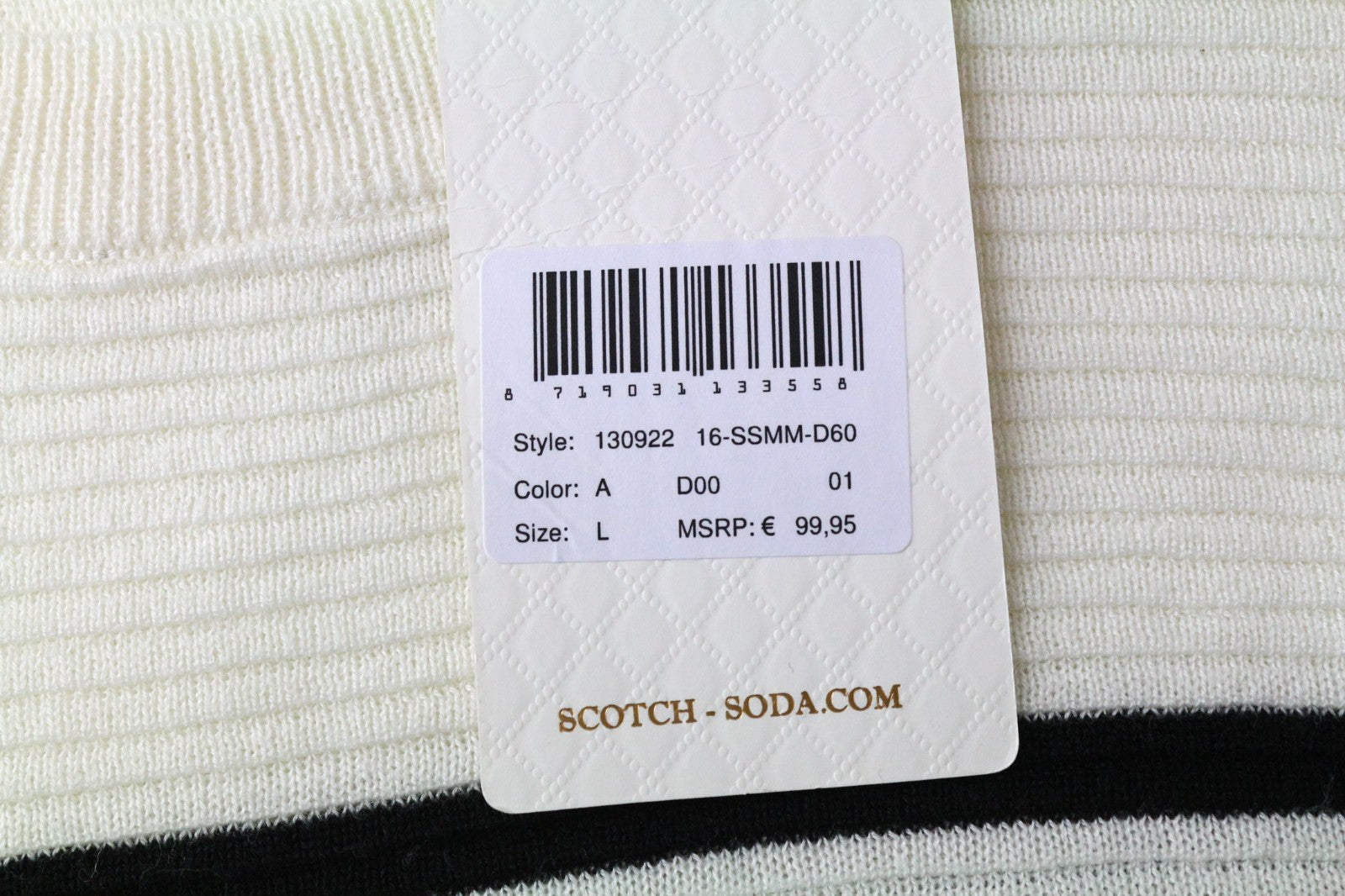 SCOTCH & SODA Ams Couture Men's Sweatshirt L Off-White Striped Pullover Knit