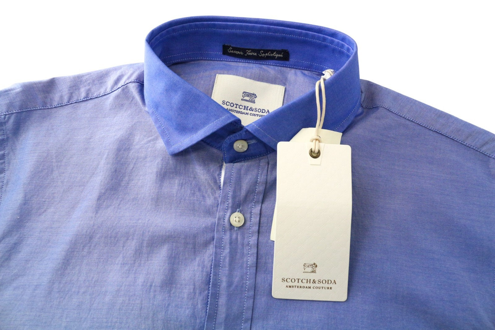 SCOTCH & SODA Ams Couture Men's Shirt S Slim Blue Cotton Button-Up Long Sleeve