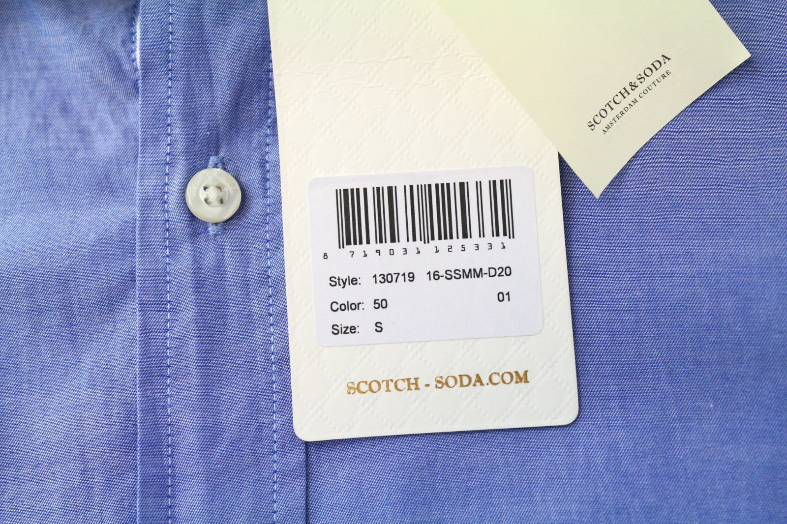 SCOTCH & SODA Ams Couture Men's Shirt S Slim Blue Cotton Button-Up Long Sleeve