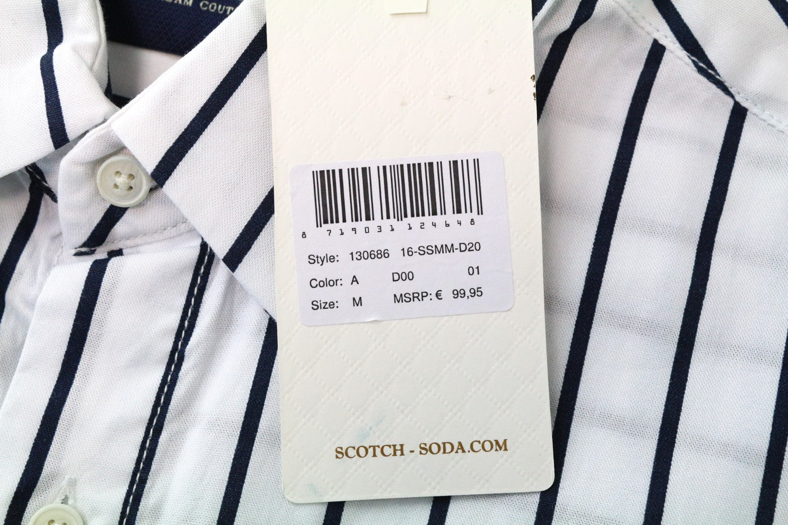 SCOTCH & SODA Ams Couture Men's Shirt M Long White Cotton Blue Stripe Design