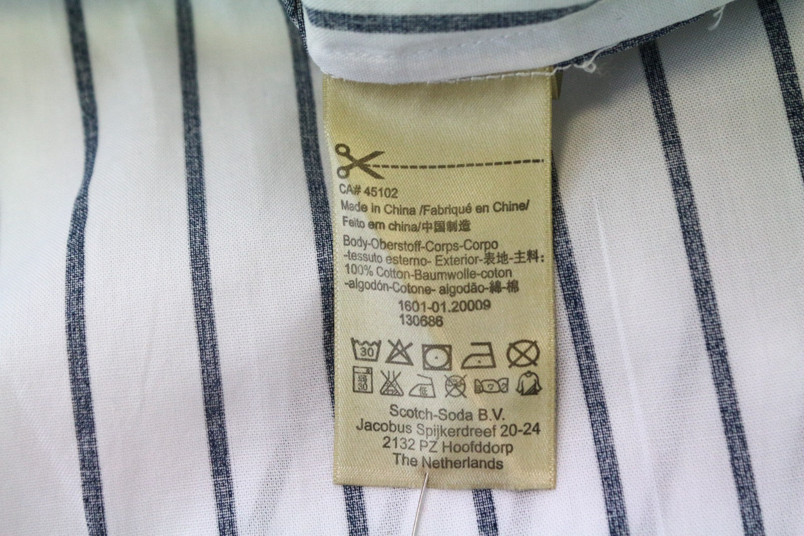 SCOTCH & SODA Ams Couture Men's Shirt M Long White Cotton Blue Stripe Design