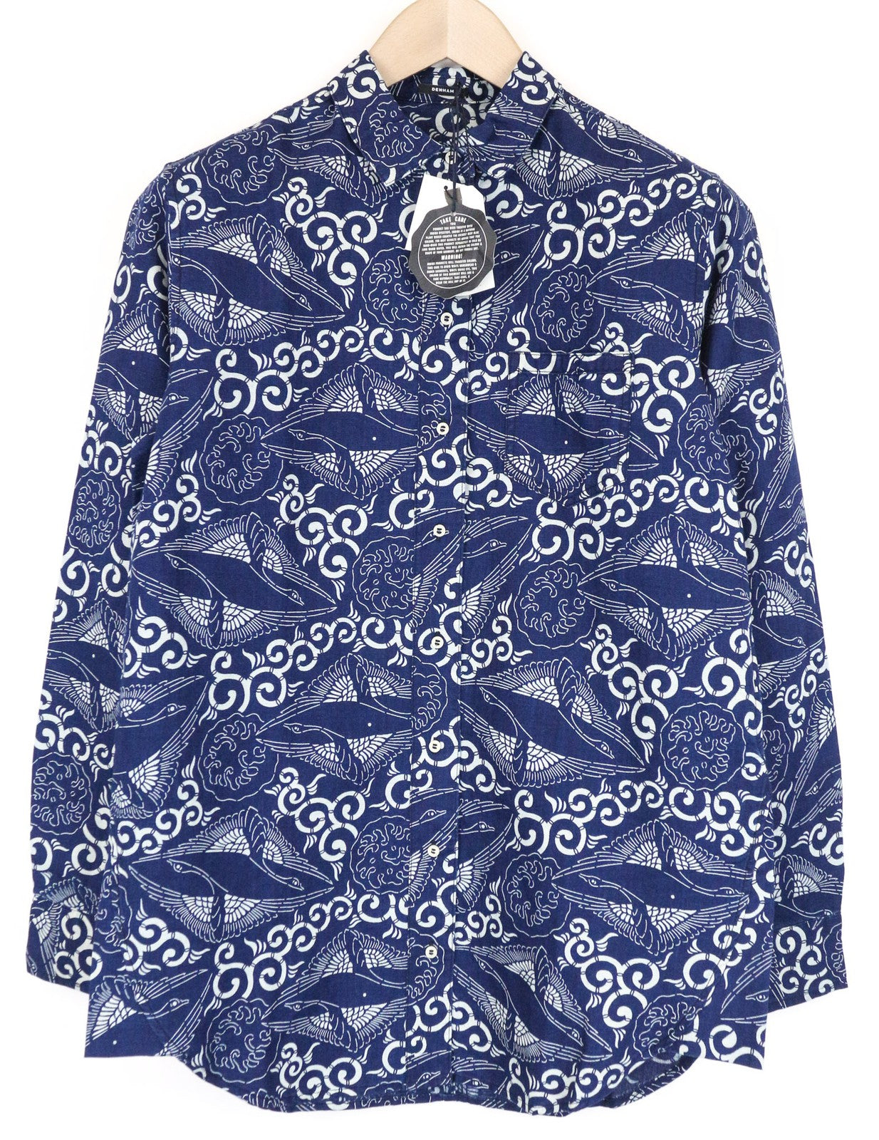 DENHAM Stories Women's Shirt M Blue Oriental Pattern Long Sleeve Buttoned