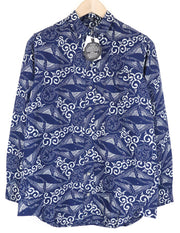 DENHAM Stories Women's Shirt M Blue Oriental Pattern Long Sleeve Buttoned