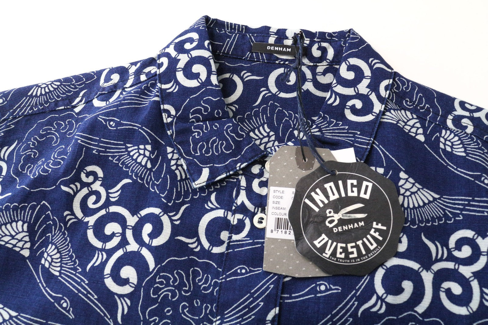 DENHAM Stories Women's Shirt M Blue Oriental Pattern Long Sleeve Buttoned