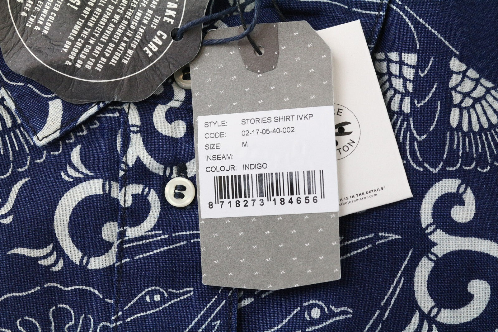 DENHAM Stories Women's Shirt M Blue Oriental Pattern Long Sleeve Buttoned