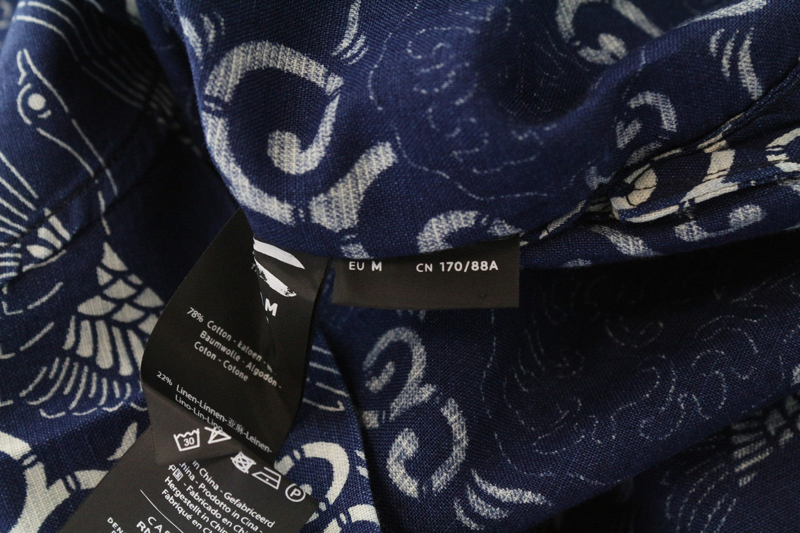 DENHAM Stories Women's Shirt M Blue Oriental Pattern Long Sleeve Buttoned