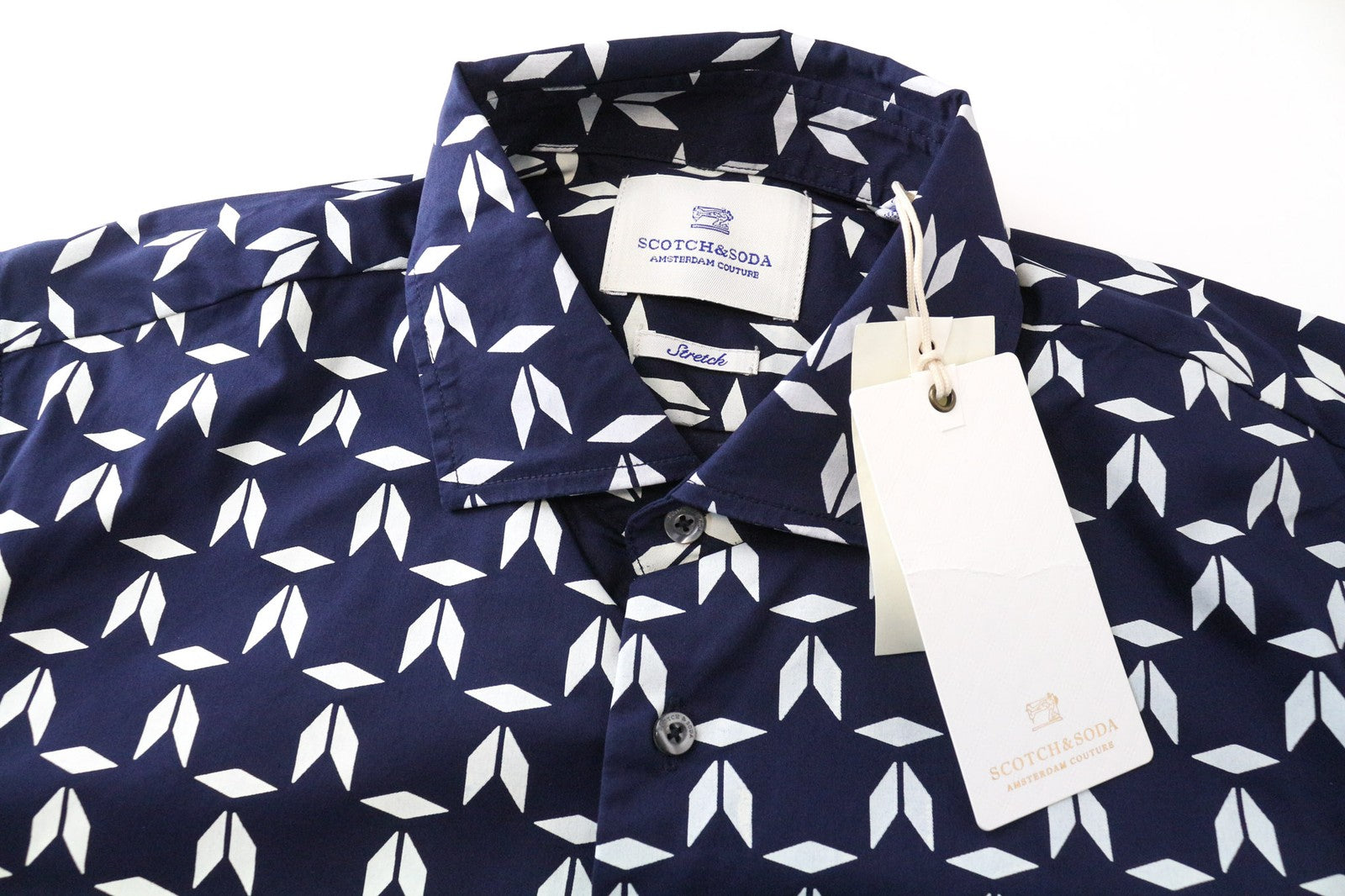 SCOTCH & SODA Ams Couture Men's Shirt M Slim Navy Stretch Cotton Patterned