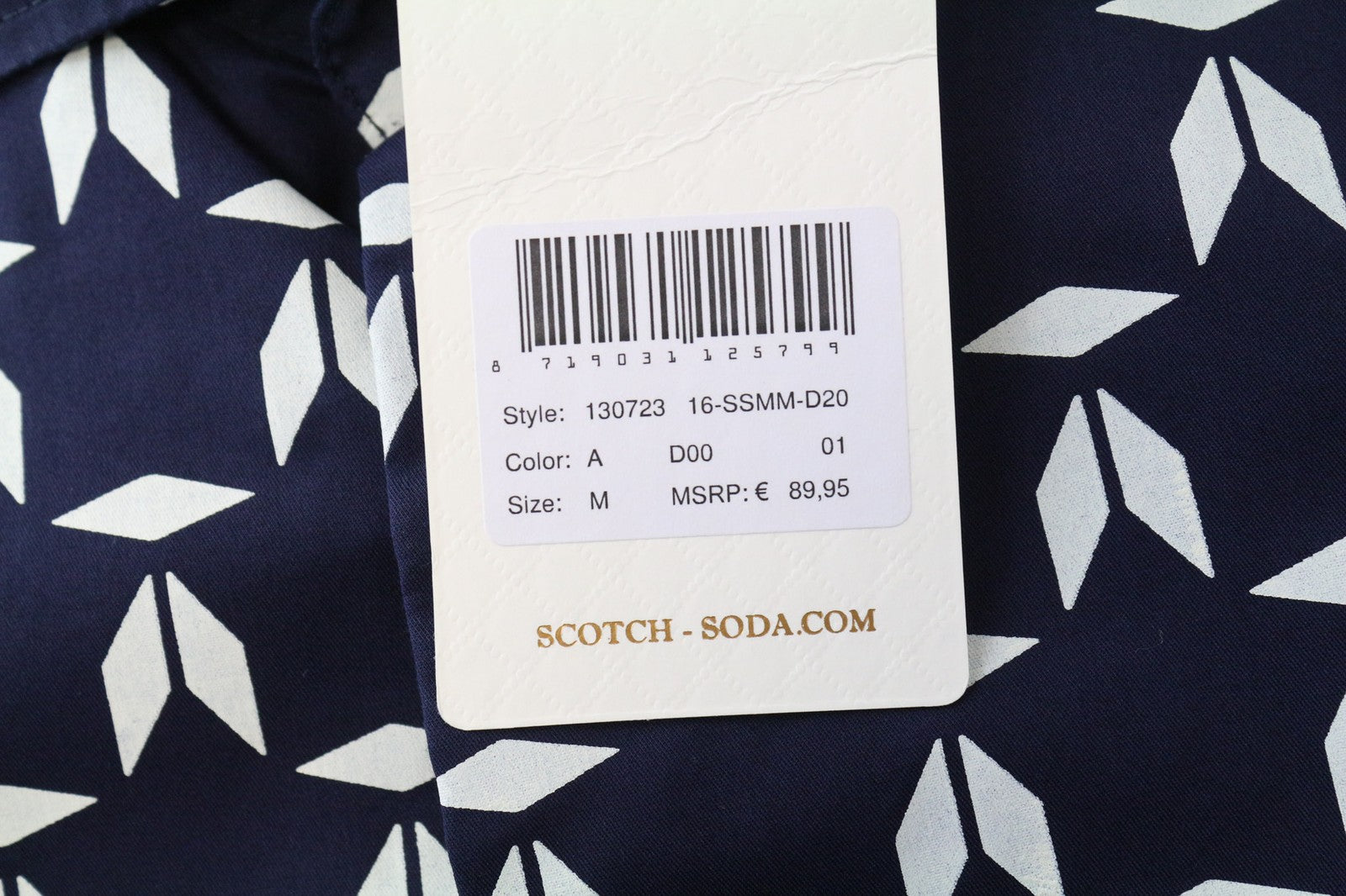 SCOTCH & SODA Ams Couture Men's Shirt M Slim Navy Stretch Cotton Patterned