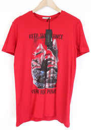 GAUDI Men's T-Shirt L Red Cotton Crew Neck Graphic Print Jersey Casual Logo