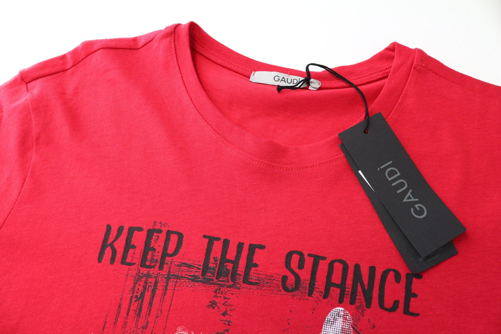 GAUDI Men's T-Shirt L Red Cotton Crew Neck Graphic Print Jersey Casual Logo