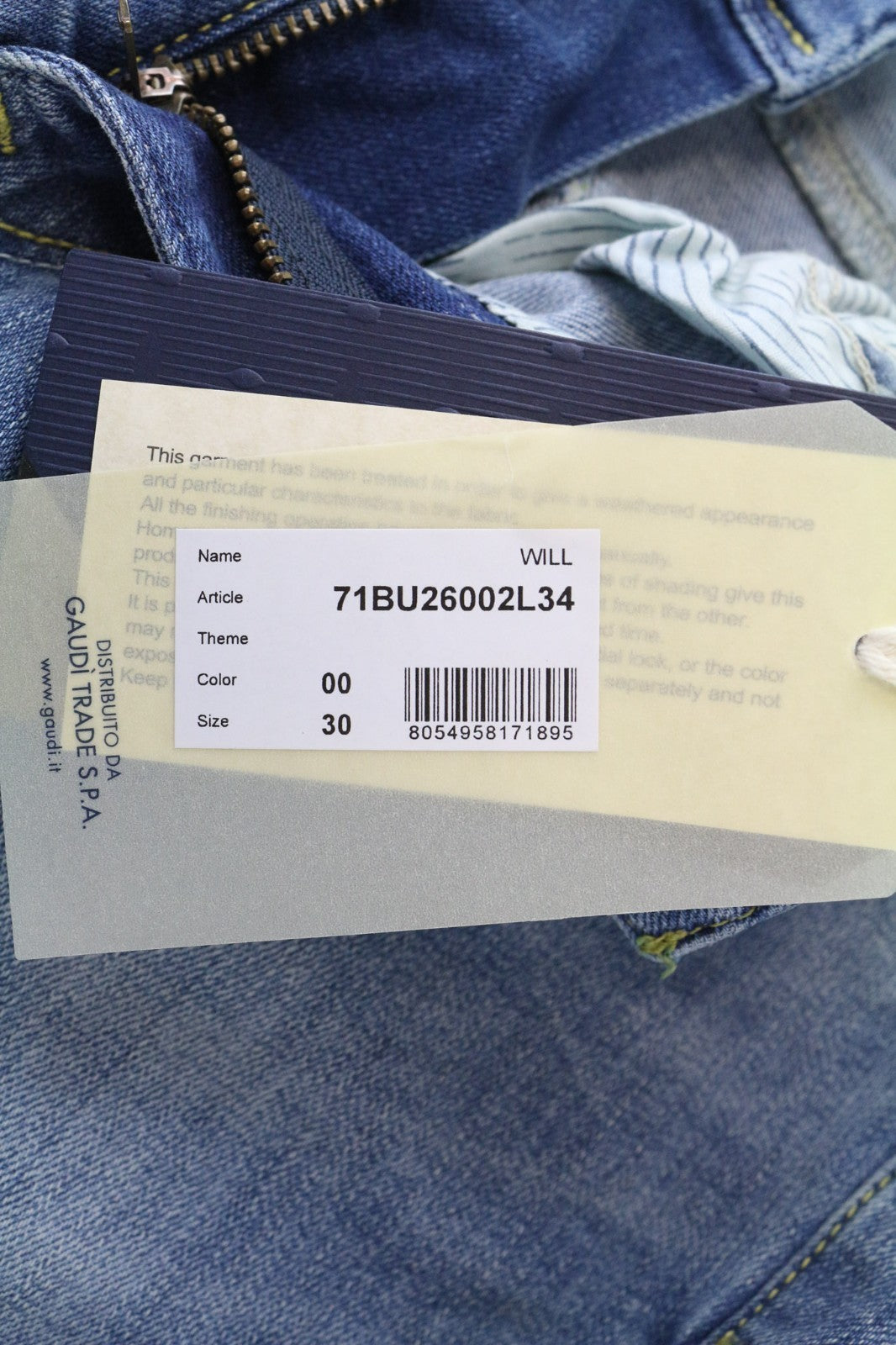 GAUDI JEANS Will Men's Jeans W30/L34 Blue Super Skinny Stretch Denim Zip Fly