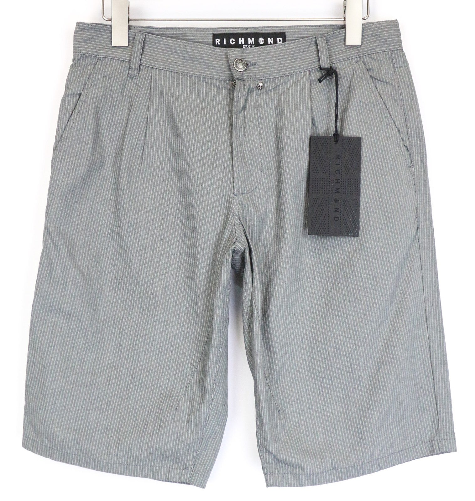 RICHMOND Men's Shorts IT48 Dark Brown Pleated Designer Pure Cotton Striped