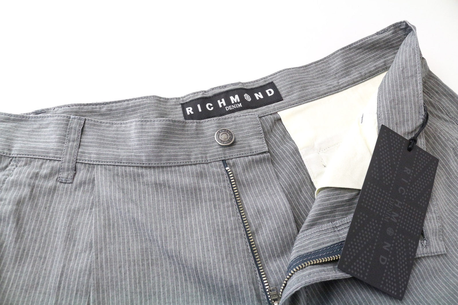 RICHMOND Men's Shorts IT48 Dark Brown Pleated Designer Pure Cotton Striped