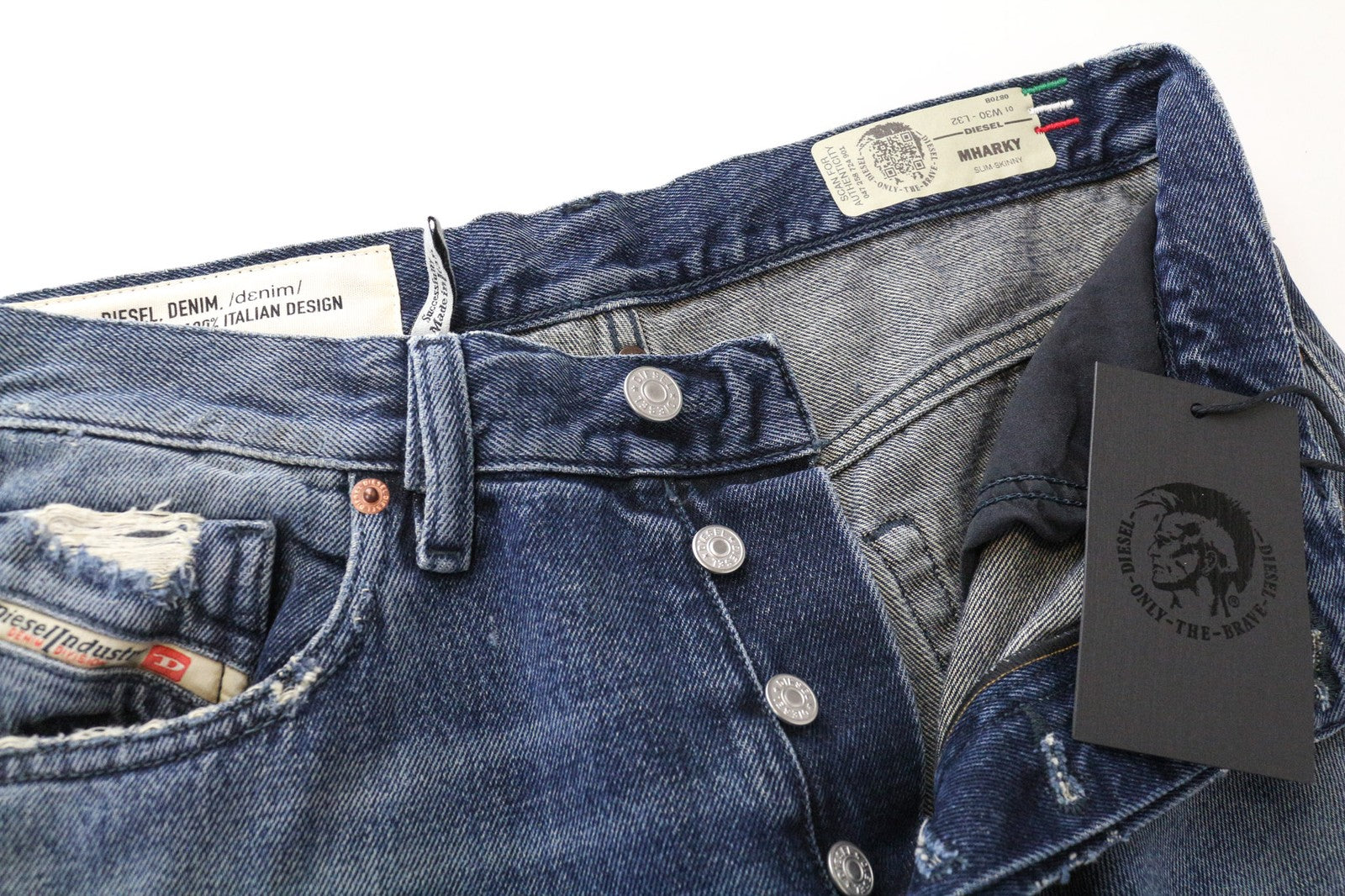 DIESEL Mharky 0870B Men's Jeans W30/L32 Distressed Blue Slim Skinny Denim