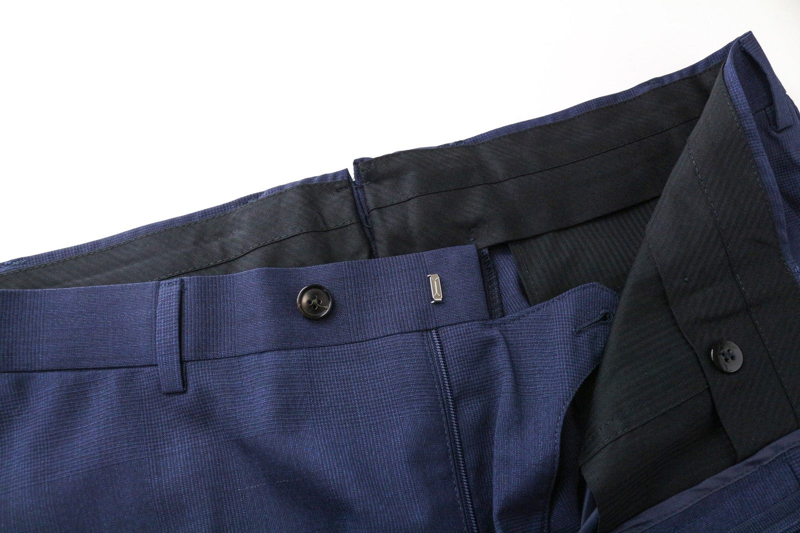 SUITSUPPLY Brescia Men's Trousers UK38L Blue Slim Wool Glen Check Formal Pants