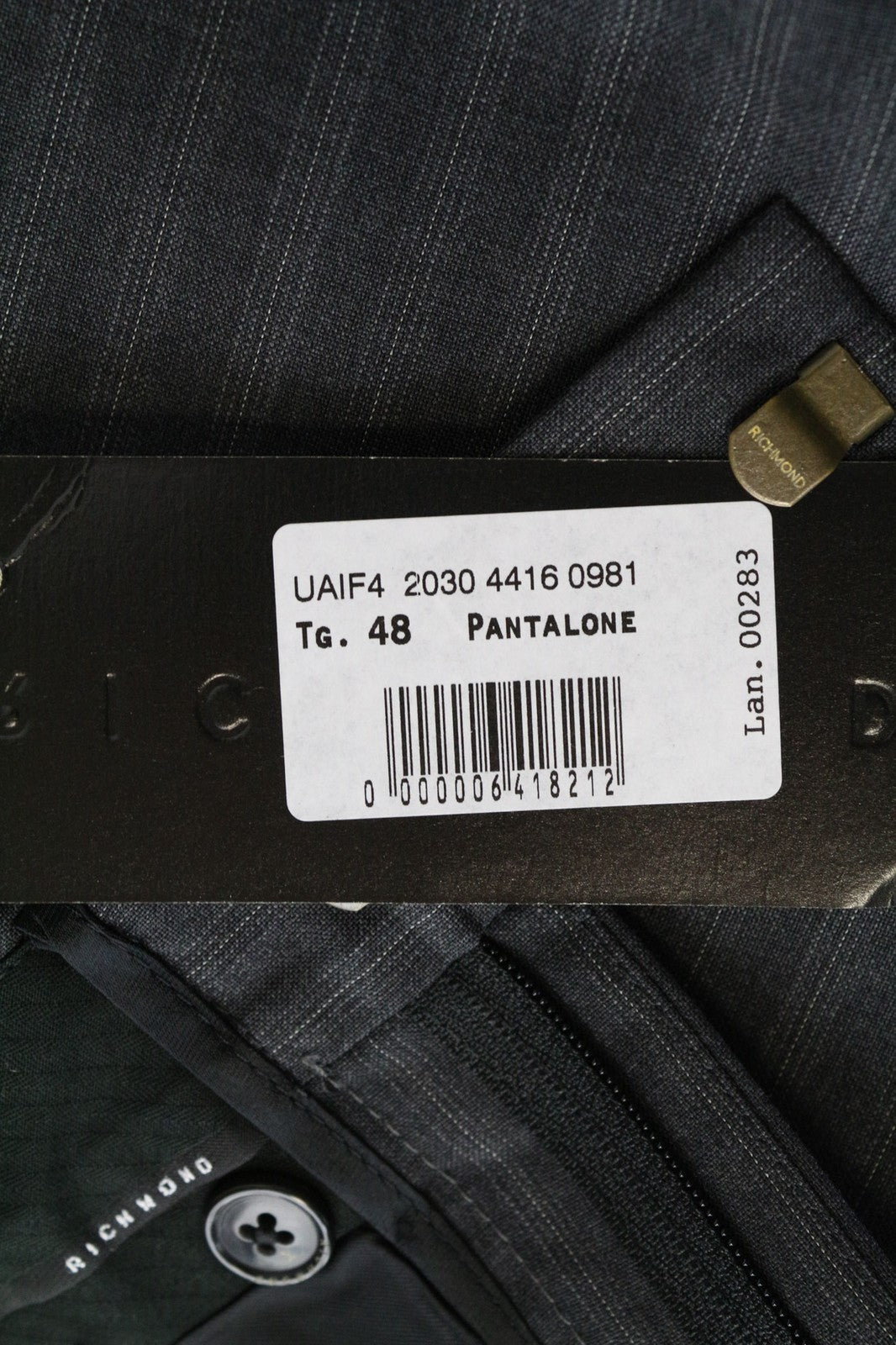 RICHMOND Men's Trousers IT48 Dark Grey Slim Virgin Wool Striped Designer Pants