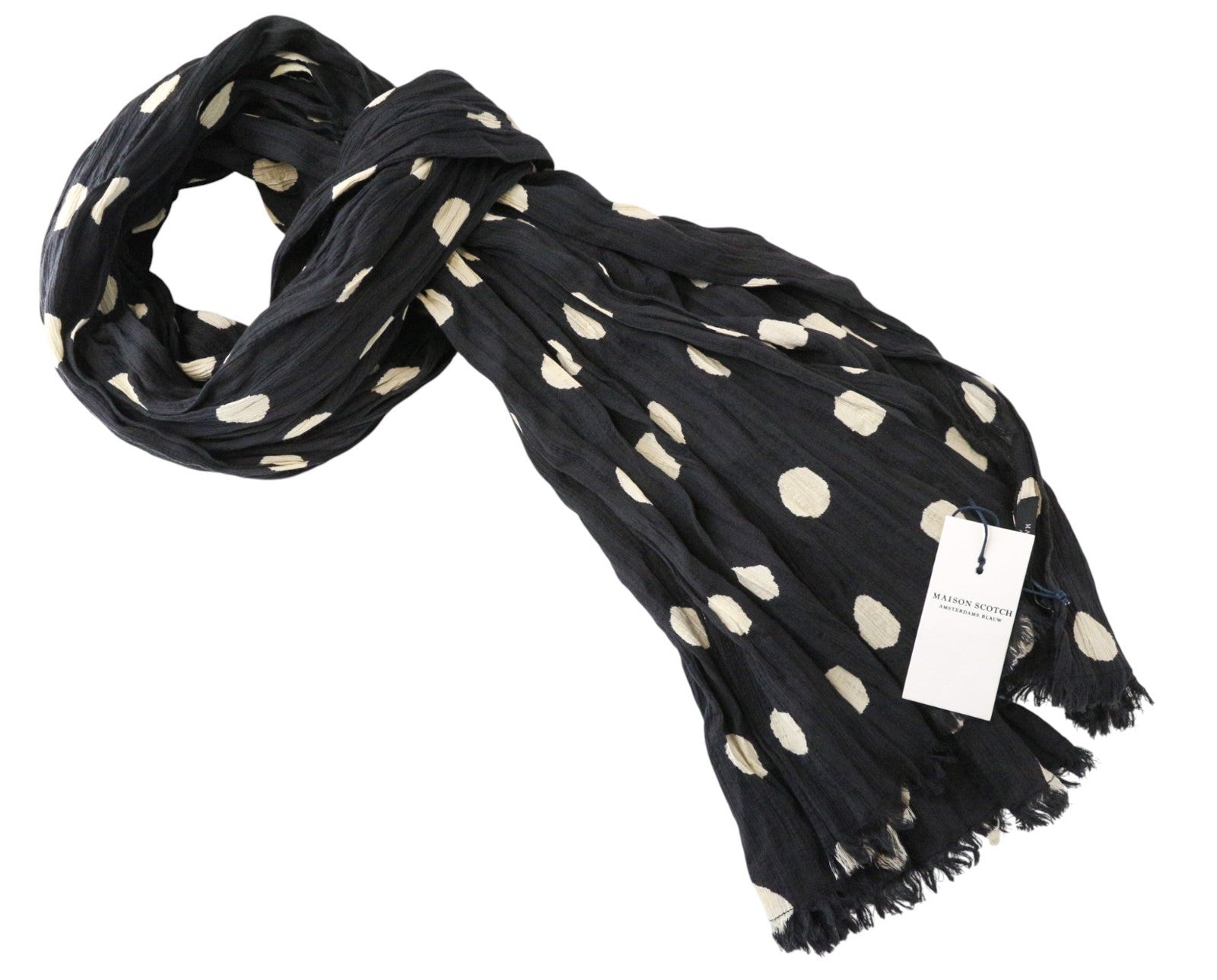 MAISON SCOTCH Ams Blauw Women's Scarf OS Black Cotton Dot Print Casual Wrap