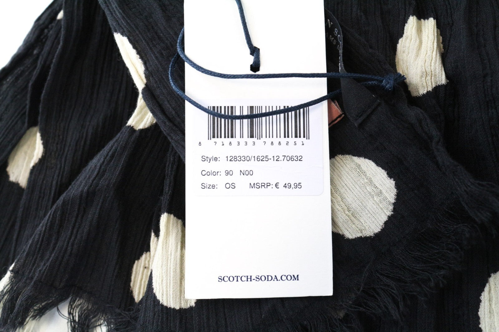 MAISON SCOTCH Ams Blauw Women's Scarf OS Black Cotton Dot Print Casual Wrap