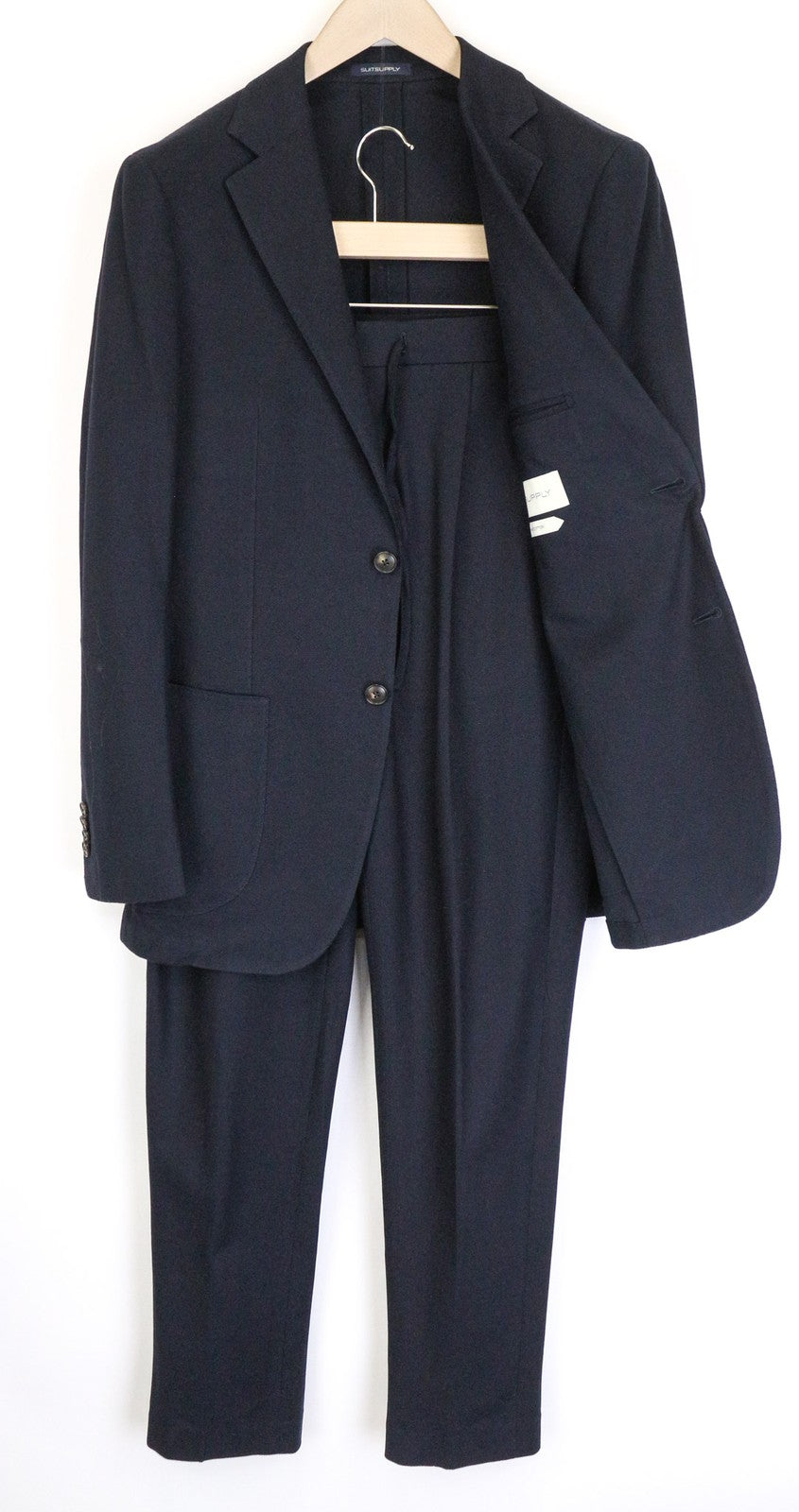 SUITSUPPLY Havana Patch Men's Suit UK38R Blue Slim Knit 2Pc Unlined Cotton