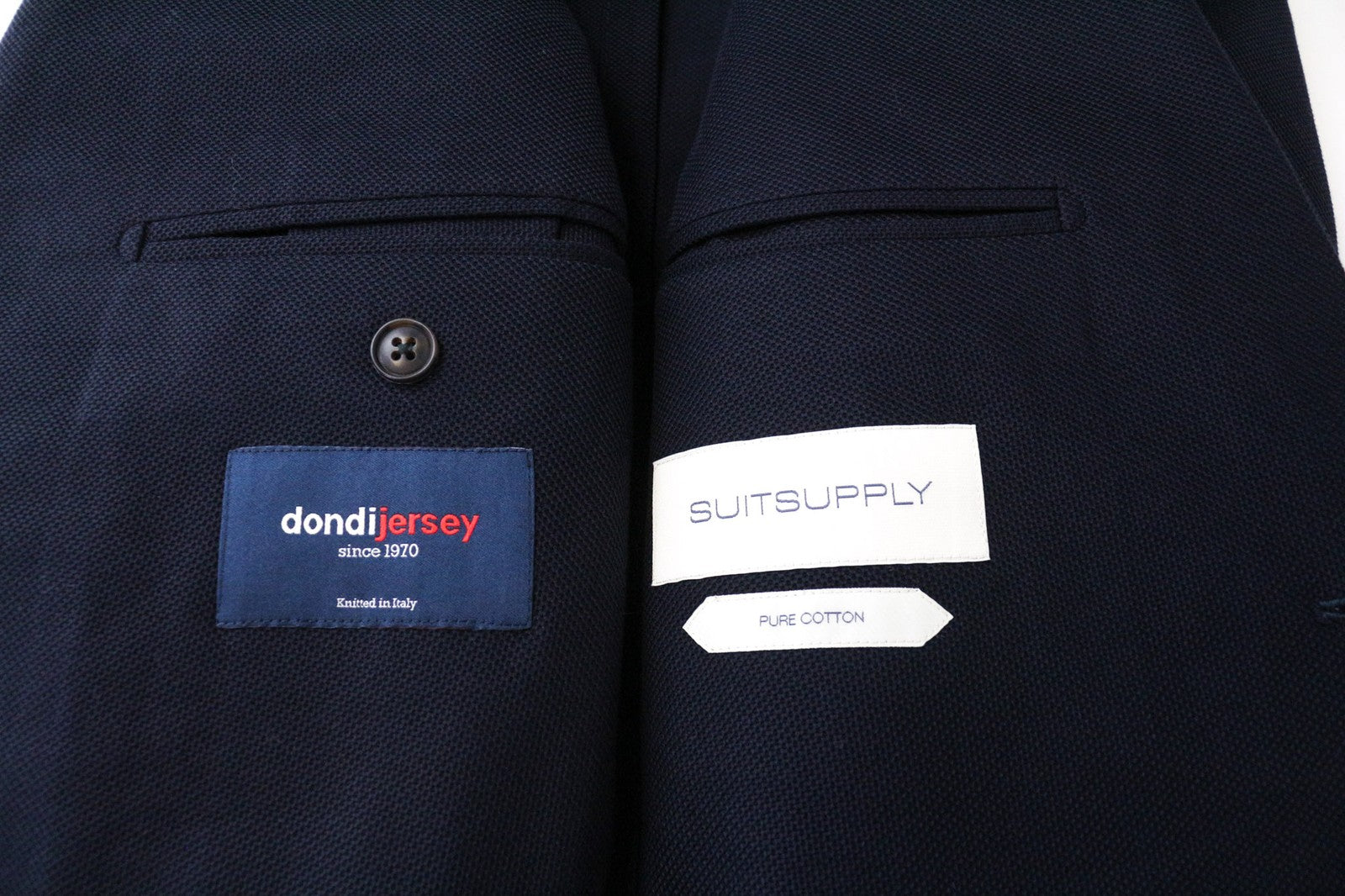 SUITSUPPLY Havana Patch Men's Suit UK38R Blue Slim Knit 2Pc Unlined Cotton