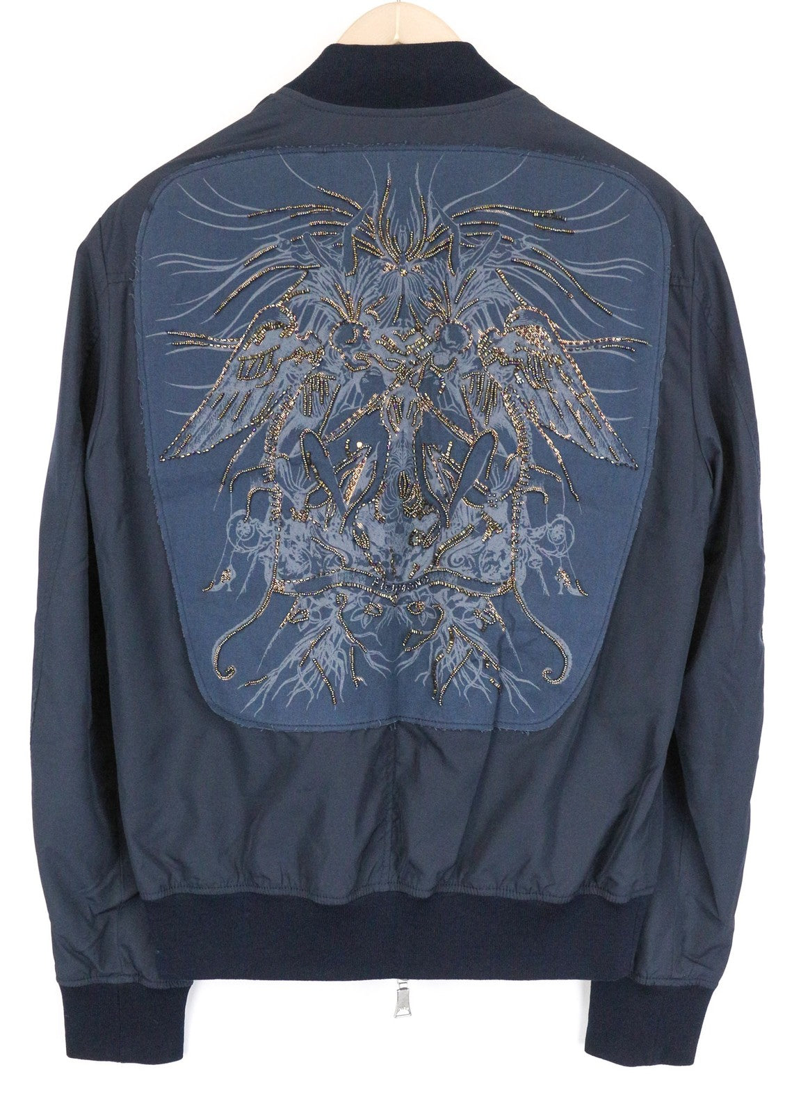 RICHMOND Men's Bomber Jacket 48 Blue Lightweight Embroidered Back Long Sleeve