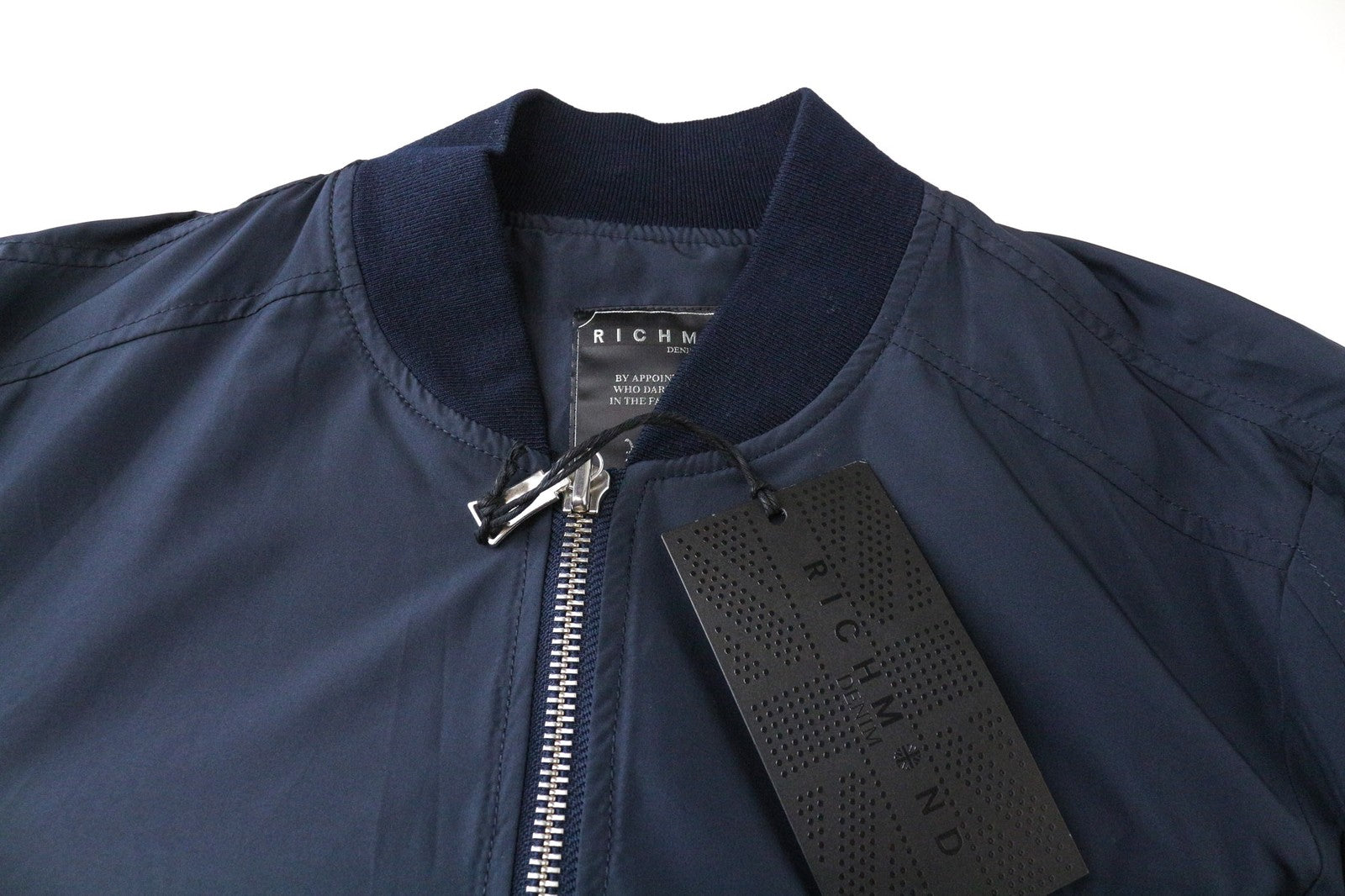 RICHMOND Men's Bomber Jacket 48 Blue Lightweight Embroidered Back Long Sleeve