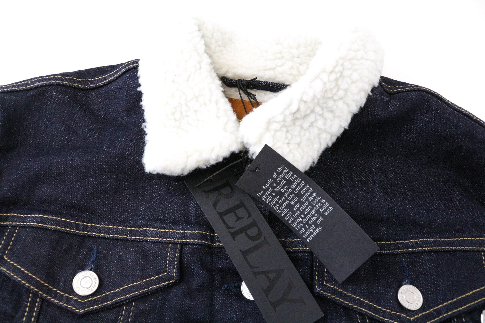 REPLAY Women's Jacket XL Blue Stretch Cotton Denim Collared Long Sleeve Lined