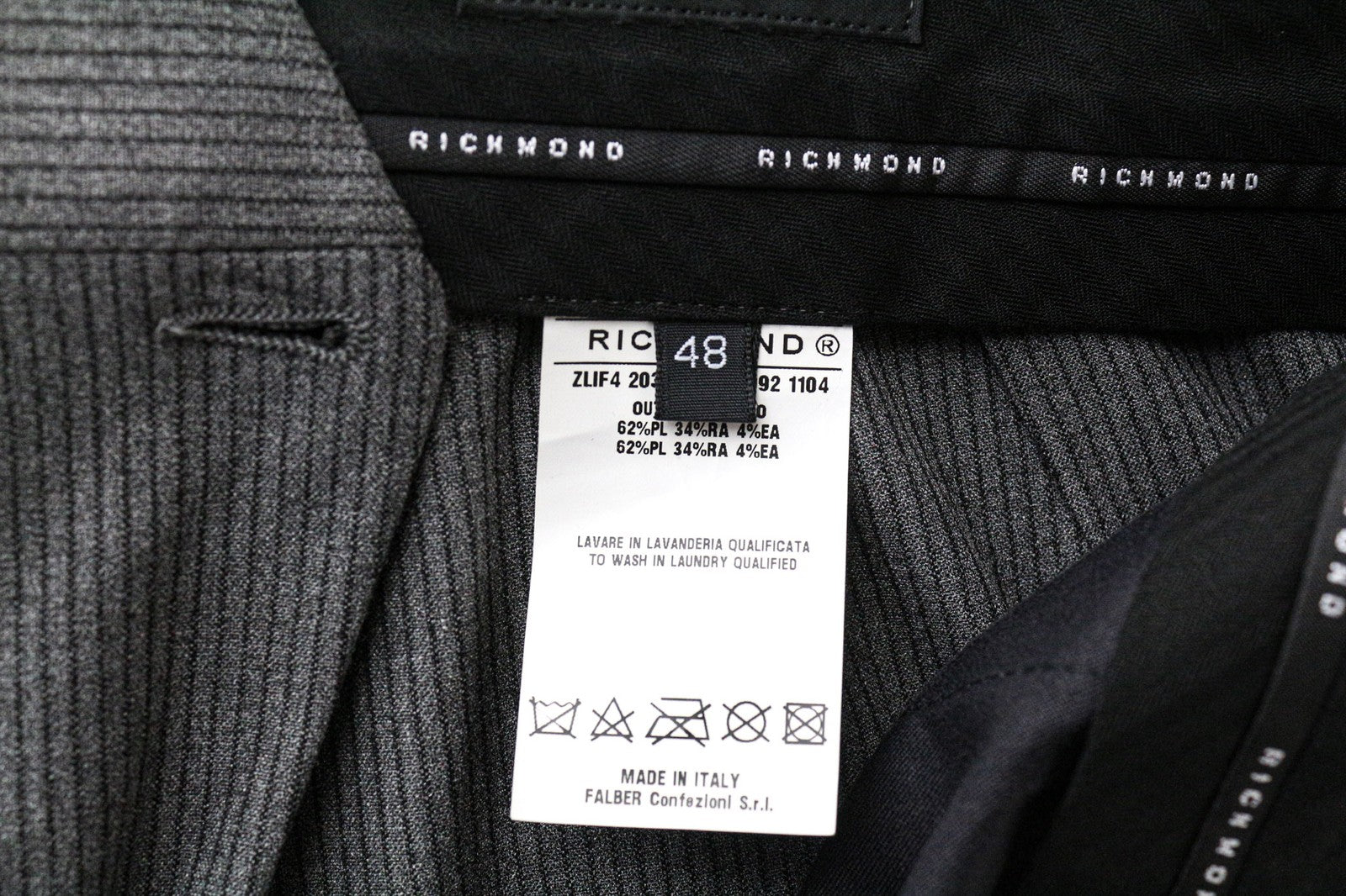 RICHMOND Men's Trousers 48 Grey Pleated Striped Stretch Fabric Classic Formal