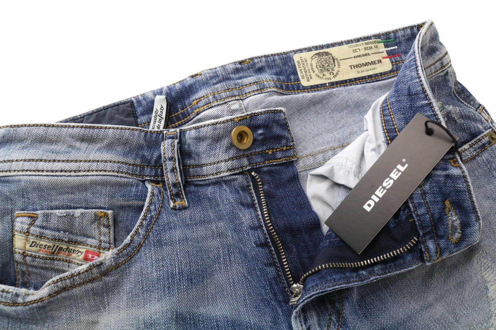 DIESEL Thommer 0090M Men's Jeans W28/L32 Blue Ripped Slim Skinny Stretch Denim