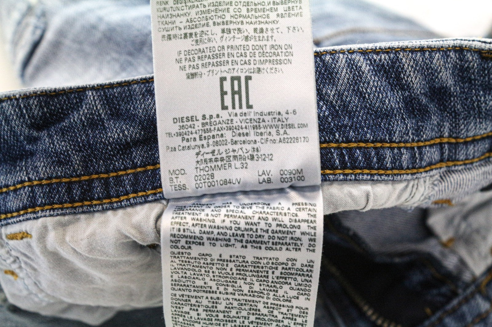 DIESEL Thommer 0090M Men's Jeans W28/L32 Blue Ripped Slim Skinny Stretch Denim