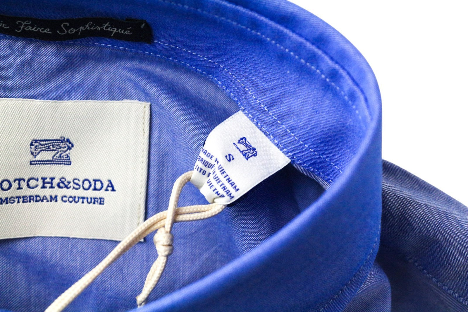 SCOTCH & SODA Ams Couture Men's Shirt S Slim Blue Cotton Buttoned Long Sleeves