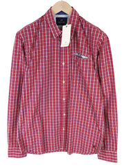 SCOTCH & SODA Men Shirt L Red Tartan Check Print Classic Melange Pure Cotton