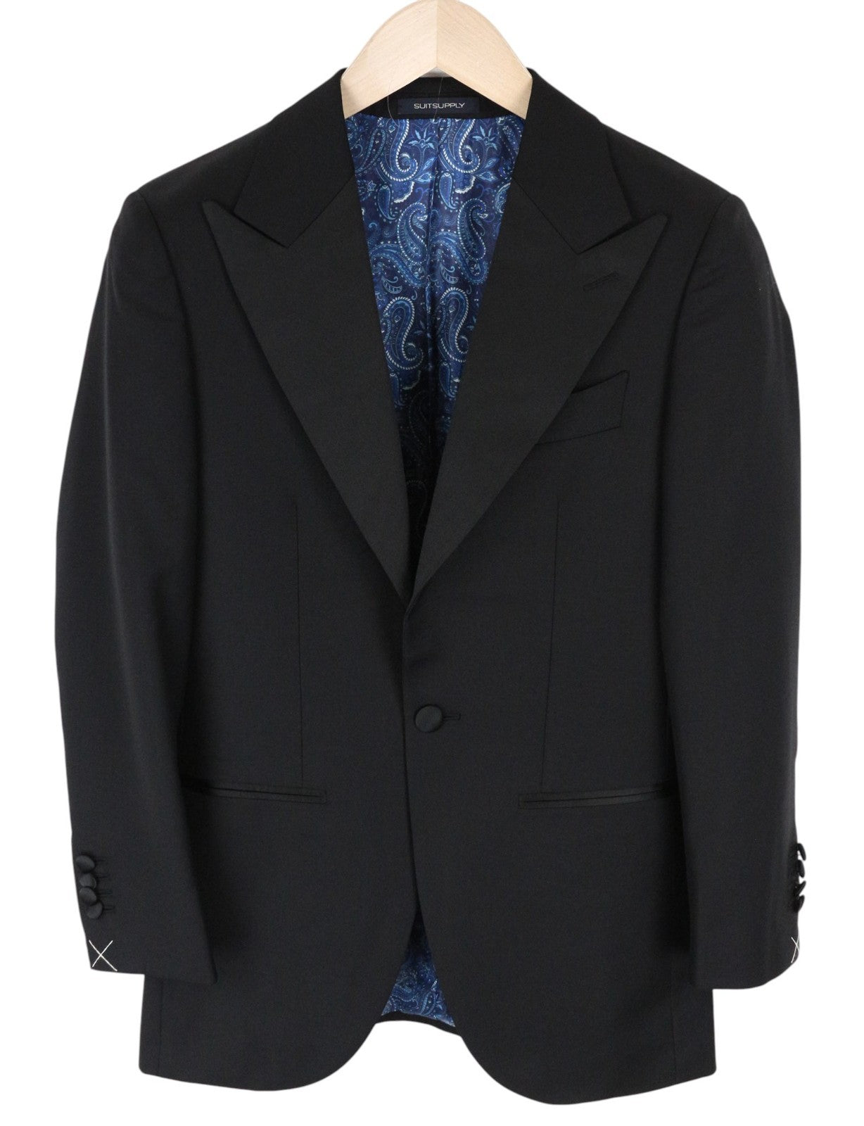 SUITSUPPLY La Spalla Men Suit UK30R Black Slim 2-Piece Pure Wool Tuxedo Twill