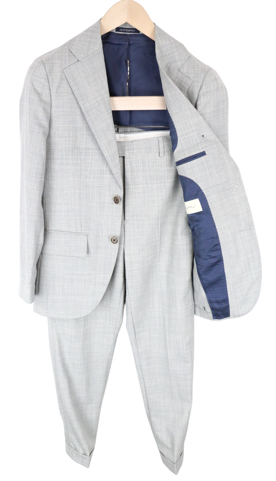 SUITSUPPLY La Spalla Men Suit UK30R Light Grey Slim 2-Piece Melange Wool S120s