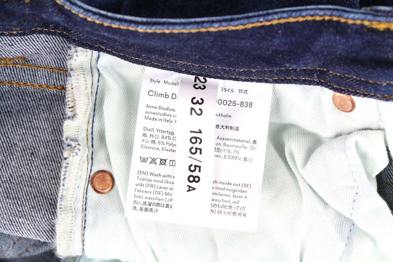 ACNE STUDIOS Climb Women Jeans W23/L32 Dark Blue Skinny Bla Konst Stretch Zip