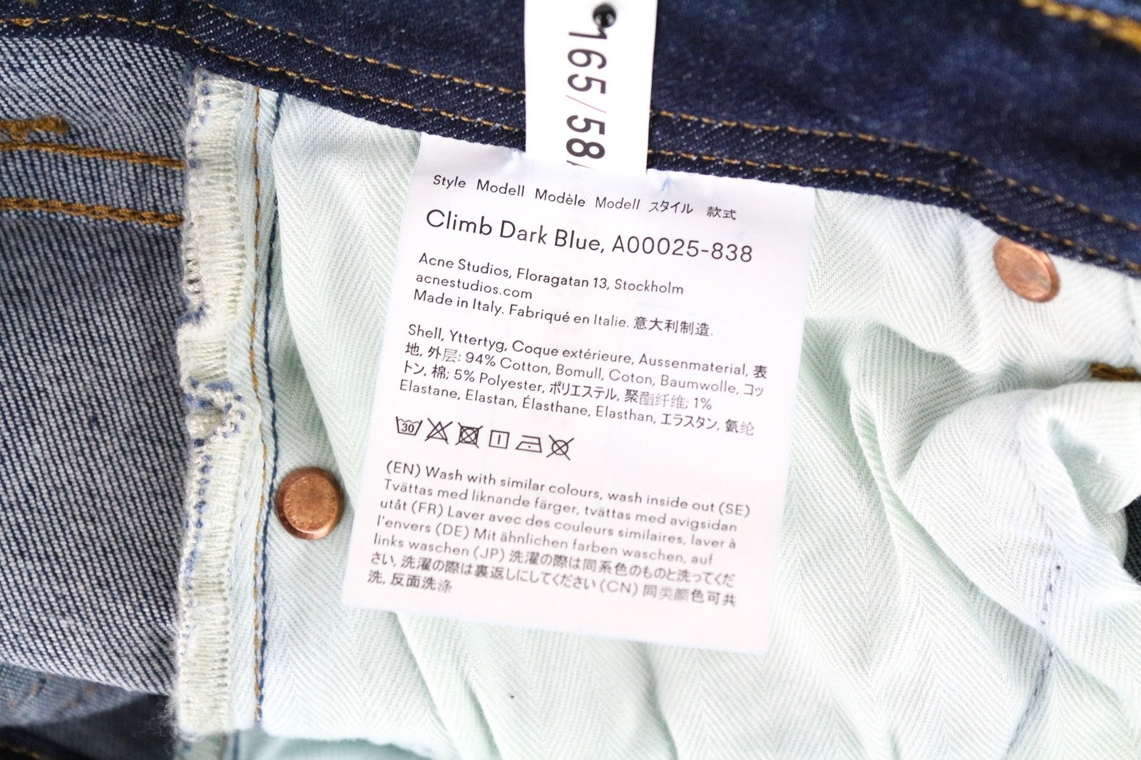 ACNE STUDIOS Climb Women Jeans W23/L32 Dark Blue Skinny Bla Konst Stretch Zip