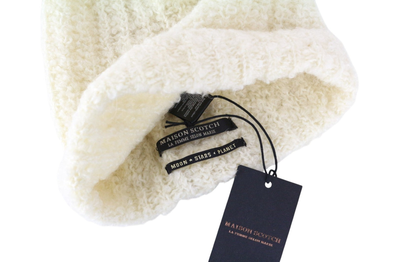 MAISON SCOTCH Women Hat One Size Off-White Beanie Wool Alpaca Teddie Pom Pom