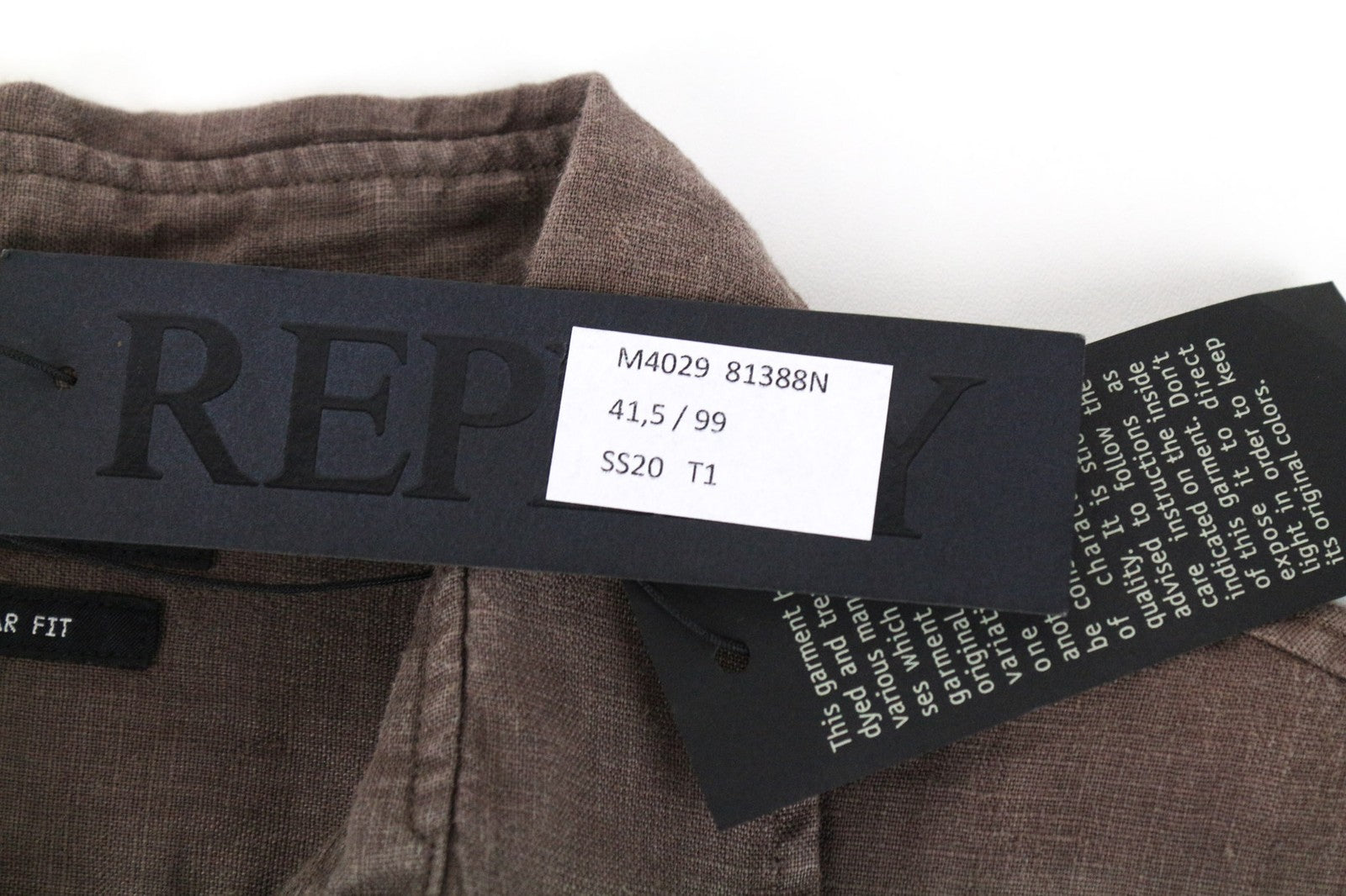 REPLAY Men Shirt L Brown Pure Linen Short Sleeved Button-Up Pocketed