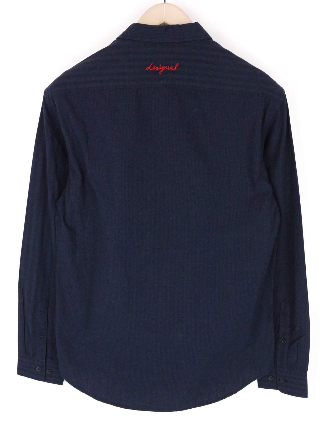 DESIGUAL Isma Men Shirt S Navy Cotton Stretch Patterned Long Sleeved Pocketed